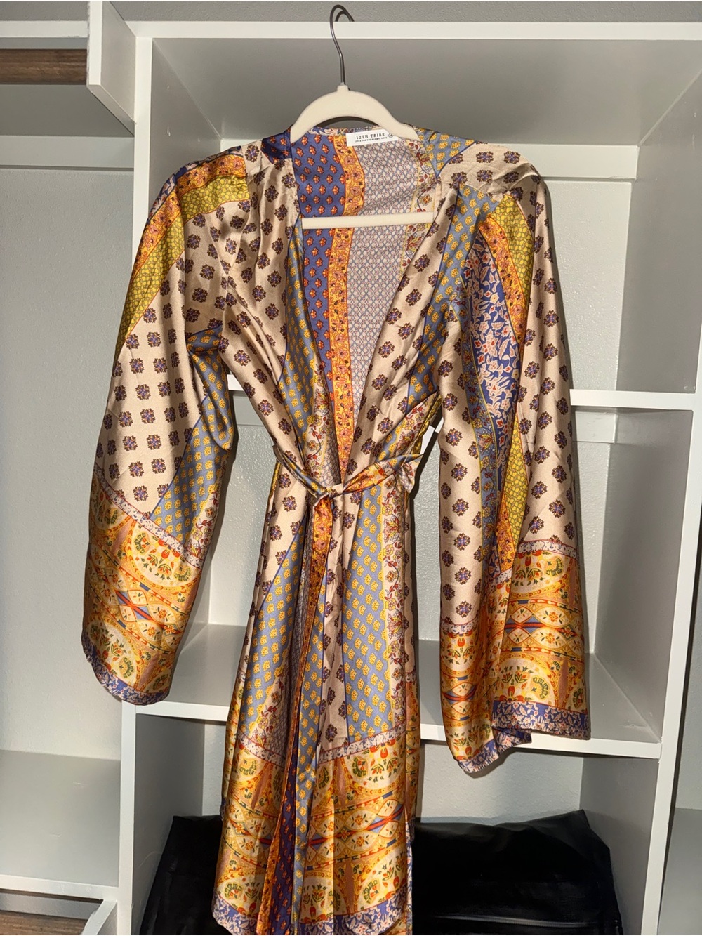12th Tribe Cream, Purple & Gold Printed Wrap Mini Dress - Picture 4 of 4